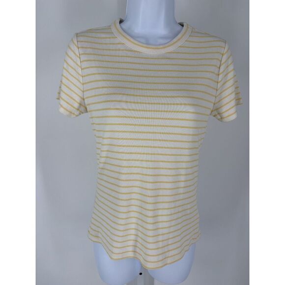Lands' End Tops - Lands’ End Yellow & White Striped Short Sleeve Crewneck Top
